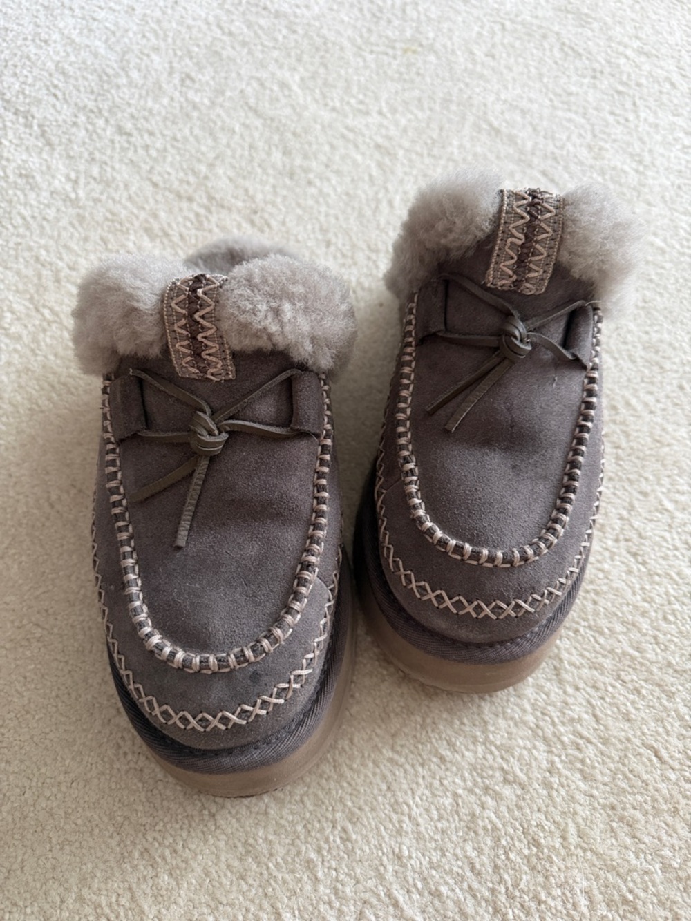 UGG Women's Brown Suede Shearling Clog Mules